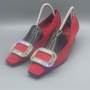 Roger Vivier Red Flats with Embellished Buckle